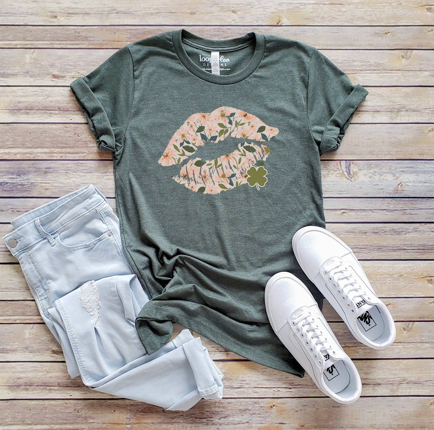 Floral Lips Clover Tee | St. Patrick's Day | Sizes XS-2XL Unisex T-shirt, Sweatshirt, Hoodie, Long Sleeve Tee - T-Shirt, Sweatshirt, Hoodie