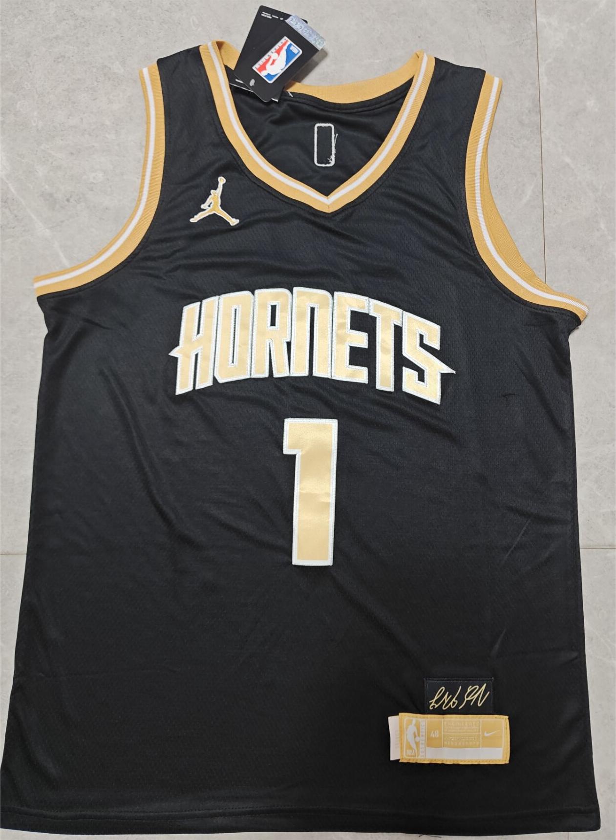 24 Hornets #1 Ball black and gold jersey basketball jersey product view 2
