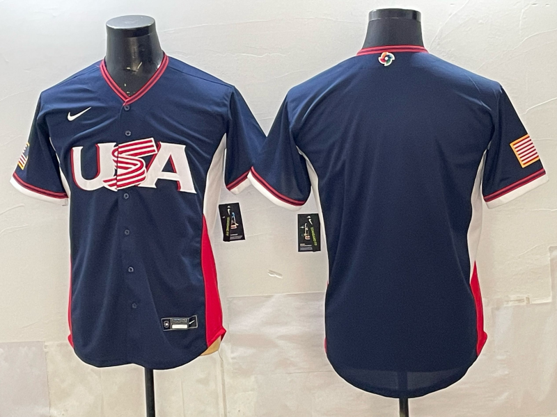 Men's USA Baseball Navy 2026 World Baseball Classic Stadium Jersey baseball jersey product view 1