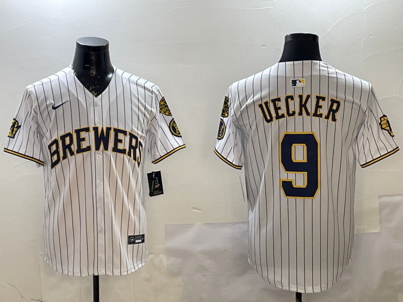 Men's Milwaukee Brewers Bob Uecker #9 White Limited Player Jersey baseball jersey product view 1