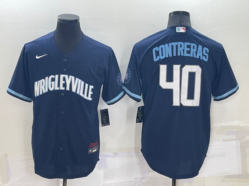 Men's Chicago Cubs Willson Contreras #40 Navy Replica Baseball Jersey baseball jersey product view 1