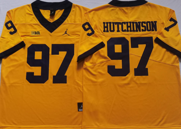 Men's Michigan Wolverines Aiden Hutchinson Yellow Alumni Player Game Jersey sports jersey product view 1