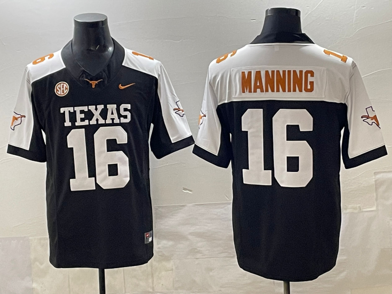 Men's Texas Longhorns Arch Manning Black Game Jersey sports jersey product view 1