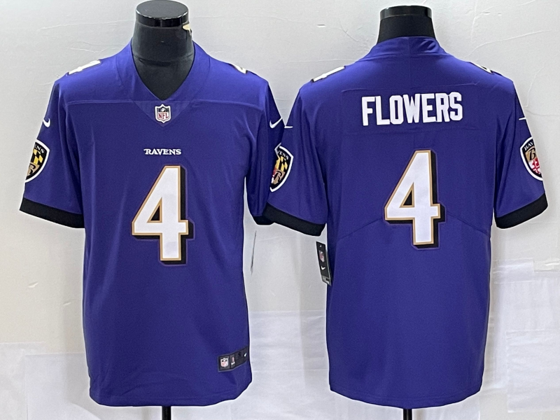 Men's Baltimore Ravens Zay Flowers #4 Purple 2023 NFL active First Round Pick Game Jerseys football jersey product view 1