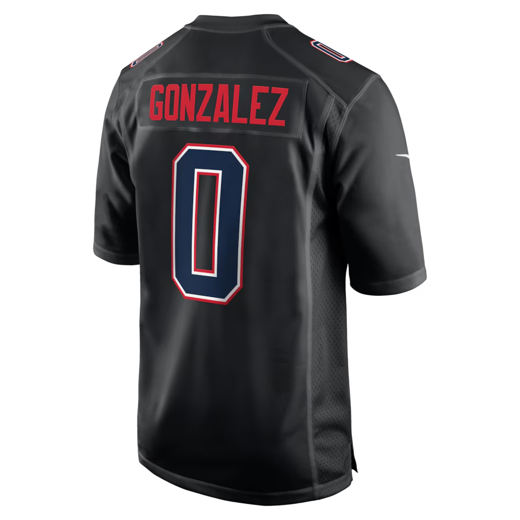 Men's New England Patriots Christian Gonzalez Black Super Bowl LX Patch Carbon Fashion Game Jersey football jersey product view 3