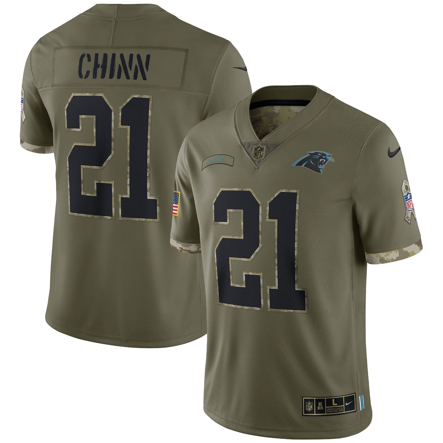 Jeremy Chinn Carolina Panthers 2022 Salute To Service Limited Jersey - Olive football jersey product view 1