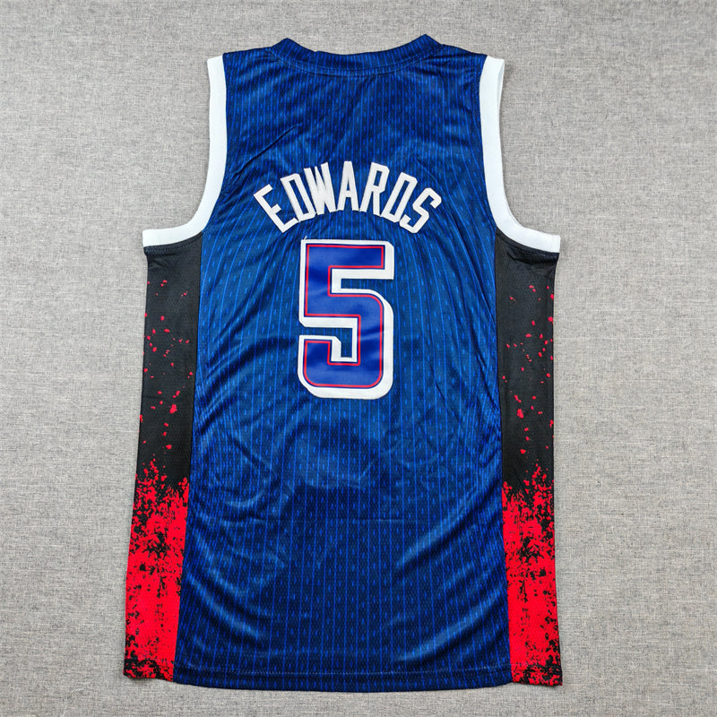 Men's 2024 USA Dream Team Anthony Edwards #5 Navy Authentic Player Jersey basketball jersey product view 2