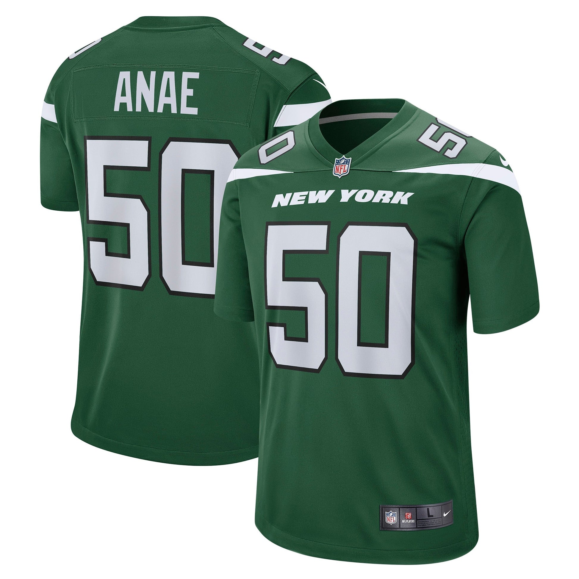 Bradlee Anae New York Jets Game Jersey - Gotham Green football jersey product view 1