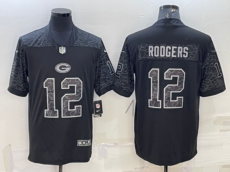 Men's Green Bay Packers Aaron Rodgers Black Retired Player RFLCTV Limited Jersey football jersey product view 1