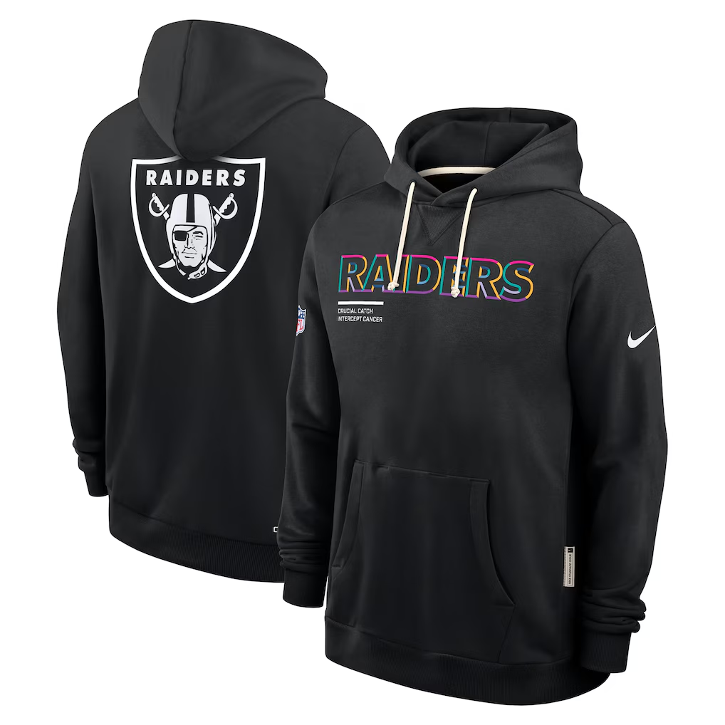 Men's Las Vegas Raiders Black 2025 NFL Crucial Catch Sideline Standard Issue Dri-FIT Hoodie football jersey product view 1
