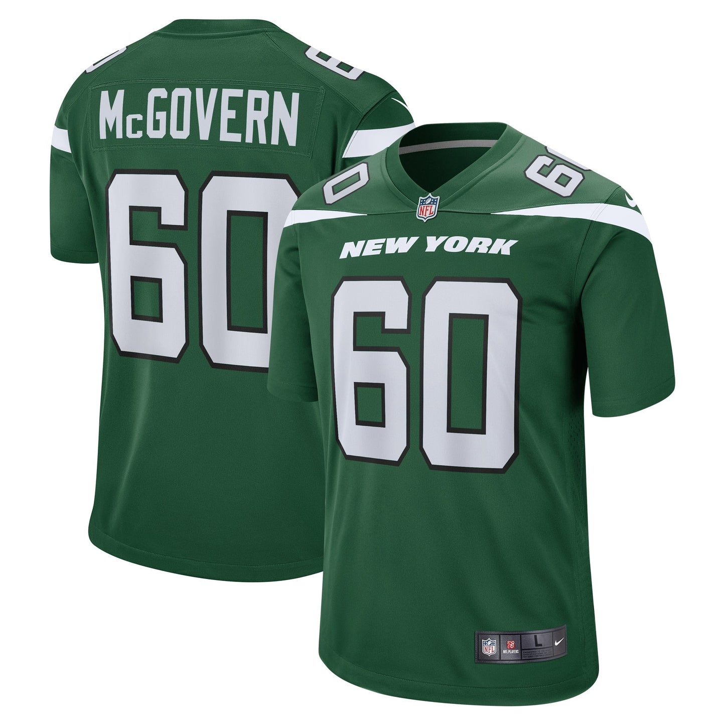 Connor McGovern New York Jets Game Jersey - Gotham Green football jersey product view 1