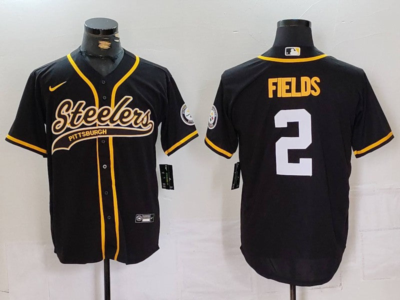 Men's Pittsburgh Steelers Justin Fields Black Player Game Jersey football jersey product view 1