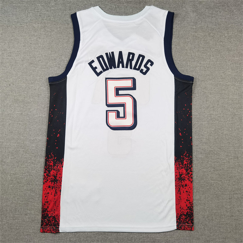Men's 2024 USA Dream Team Anthony Edwards #5 White Authentic Player Jersey basketball jersey product view 2