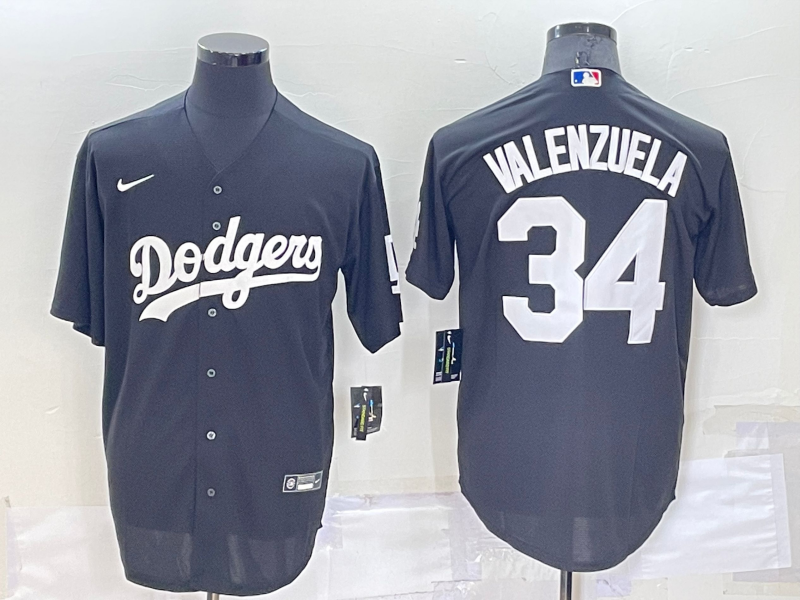 Men's Los Angeles Dodgers Fernando Valenzuela Black Replica Baseball Jersey baseball jersey product view 1