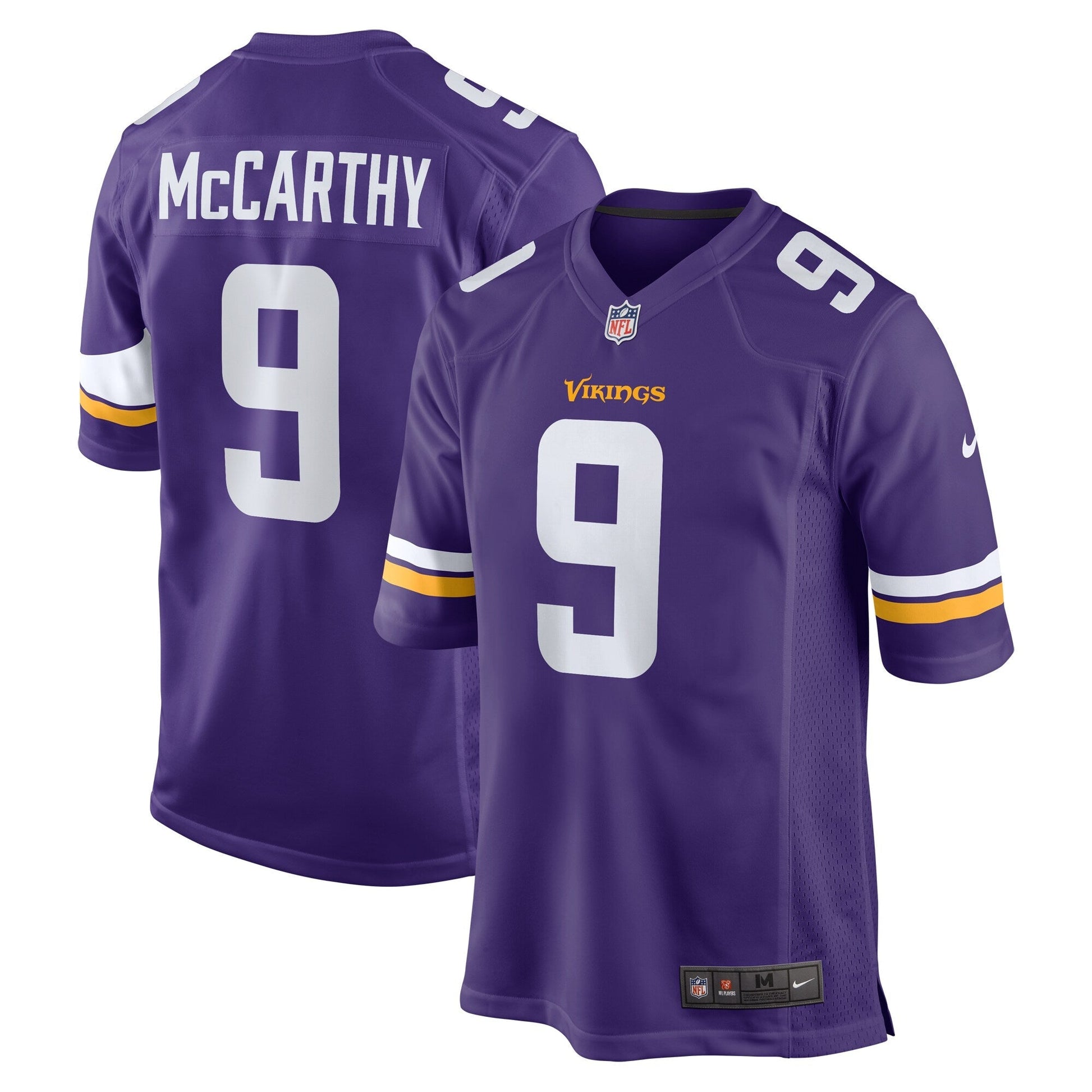 J.J. McCarthy Minnesota Vikings Game Jersey - Purple football jersey product view 1