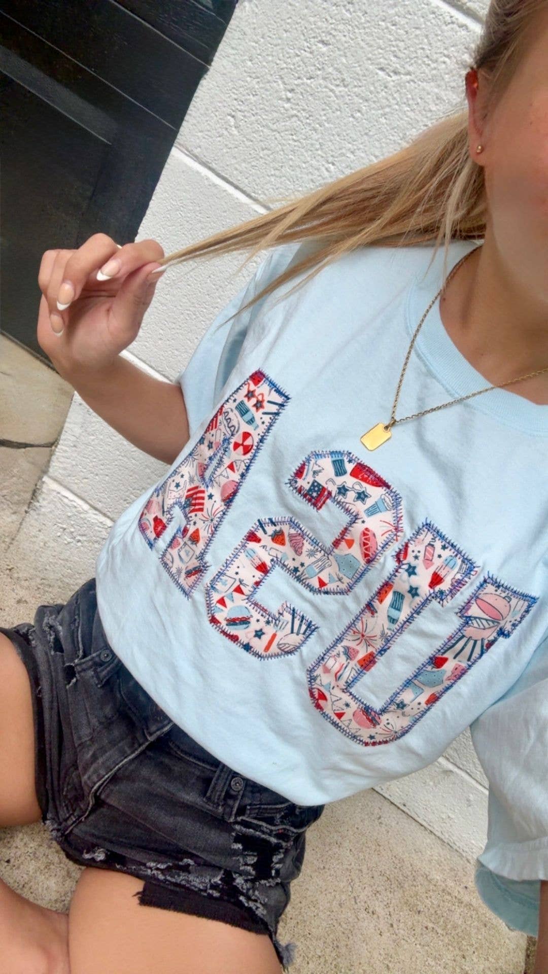 Light Blue USA Patriotic 4th of July Short Sleeve Unisex T-shirt, Sweatshirt, Hoodie, Long Sleeve Tee - T-Shirt, Sweatshirt, Hoodie