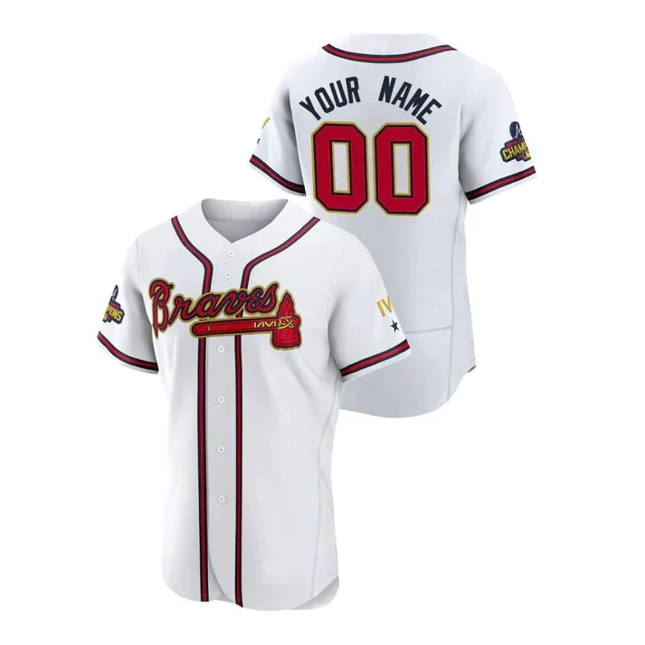 Men's Atlanta Braves White 2022 Gold Program Stitched Custom Jersey baseball jersey product view 1