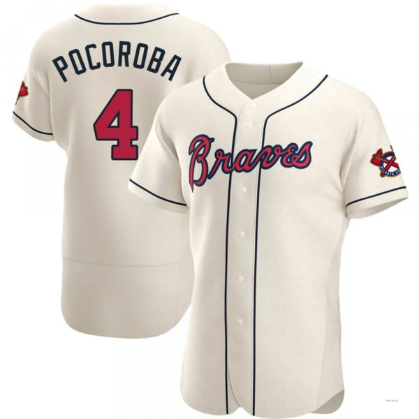 Atlanta Braves #4 Biff Pocoroba Cream Alternate Jersey Stitches Baseball Jerseys baseball jersey product view 1