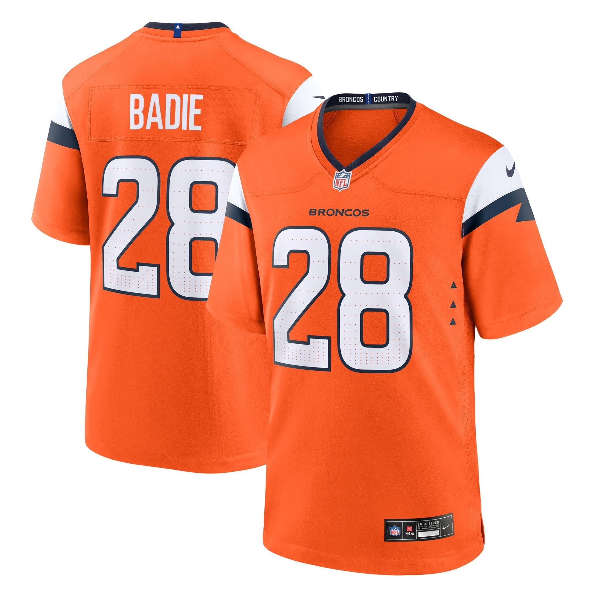 Denver Broncos Tyler Badie Orange Team Game Jersey football jersey product view 1