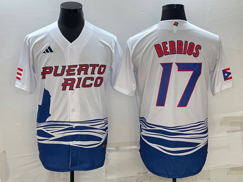 Men's 2023 World Baseball Classic Jose Berrios Puerto Rico White Jersey baseball jersey product view 1