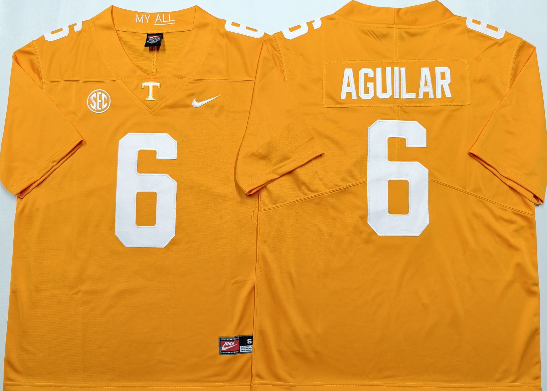 Men's Tennessee Volunteers Joey Aguilar #6 Orange Game Jersey sports jersey product view 1
