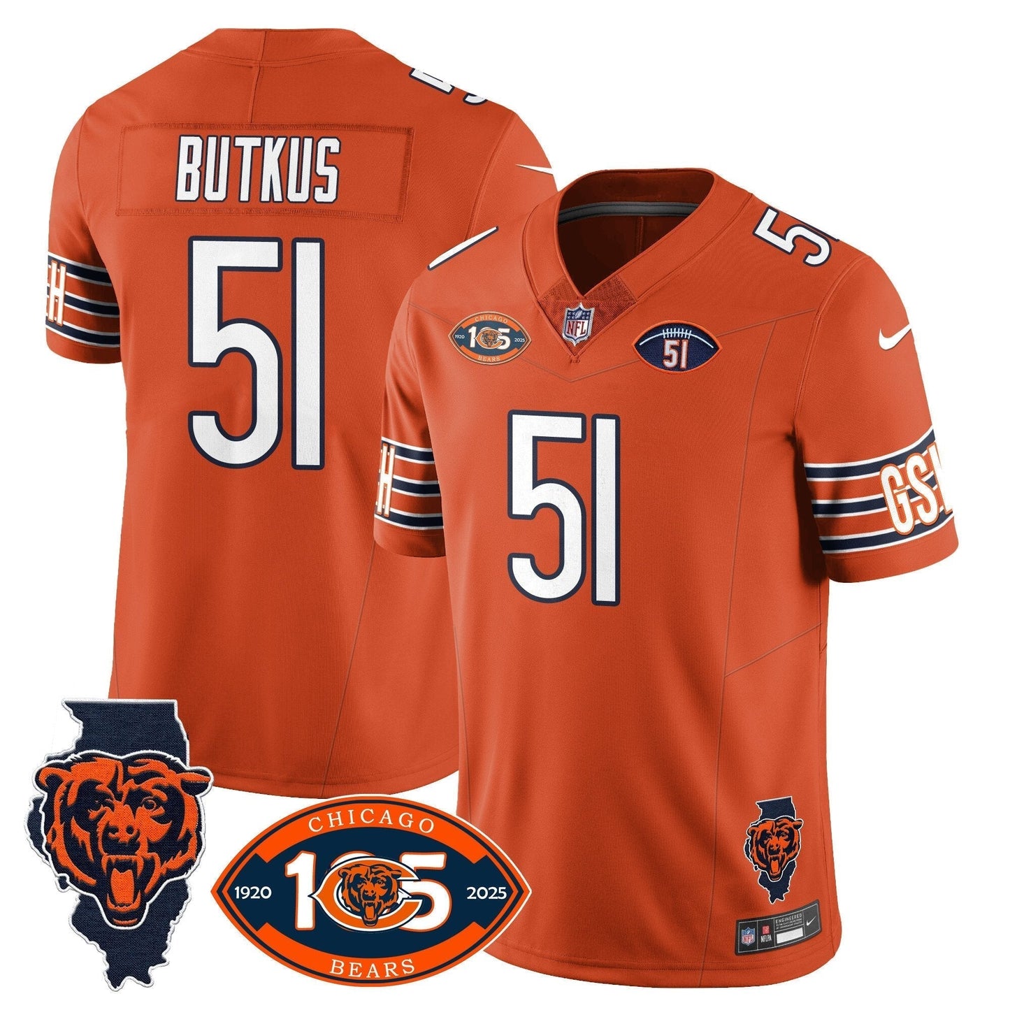 Mens Chicago Bears 1920-2025 The Chicago Bears Vapor Limited Jersey All Stitched football jersey product view 1