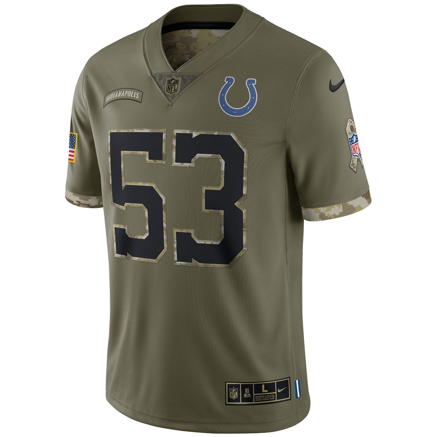 Shaquille Leonard Indianapolis Colts 2022 Salute To Service Limited Jersey - Olive football jersey product view 2