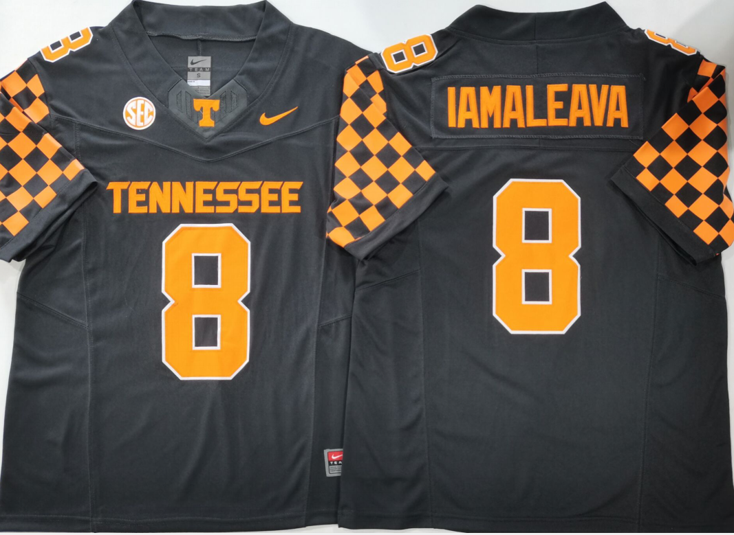 Men's Tennessee Volunteers Nico Iamaleava #8 Black Game Player Jersey sports jersey product view 1