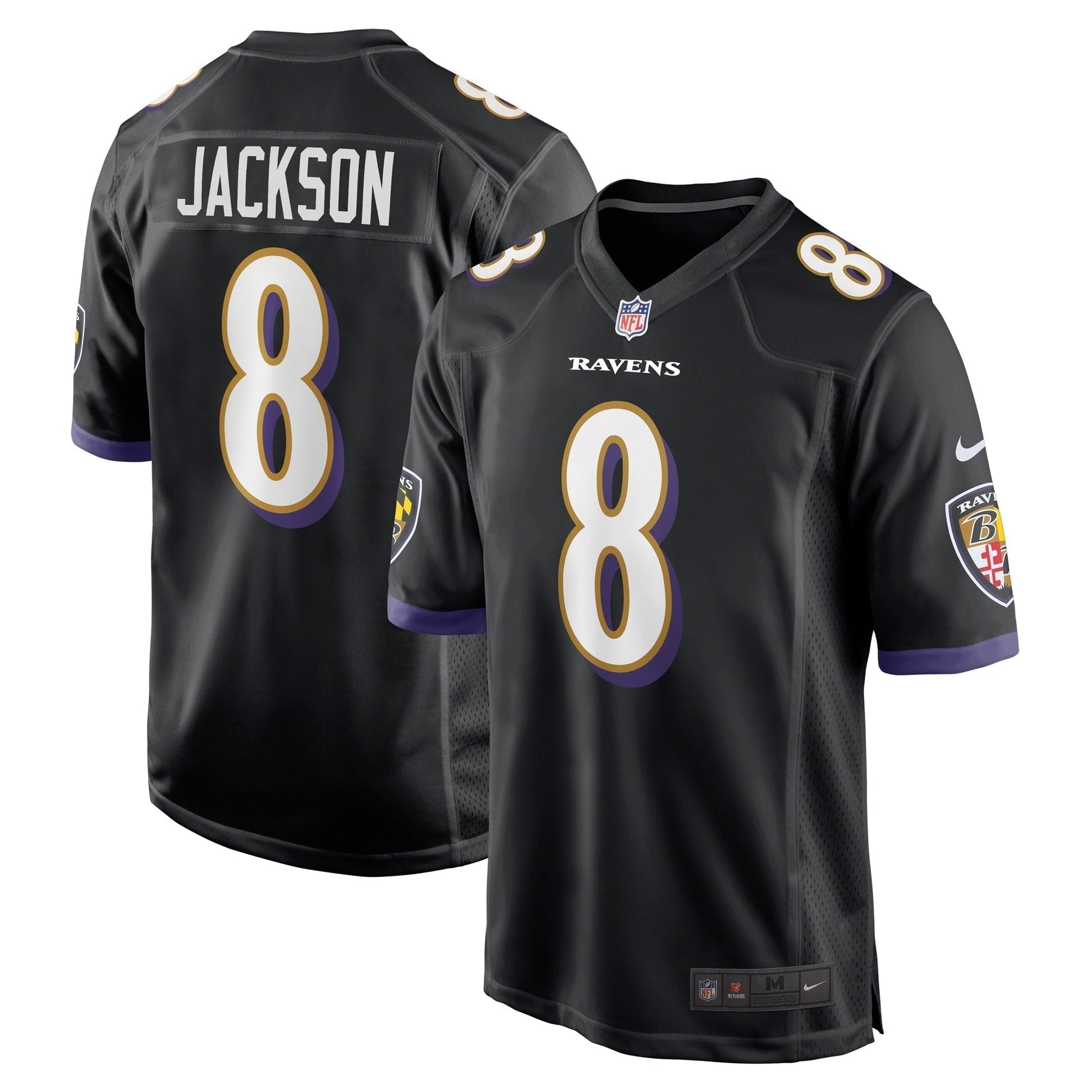 Lamar Jackson Baltimore Ravens Alternate Game Jersey - Black football jersey product view 1