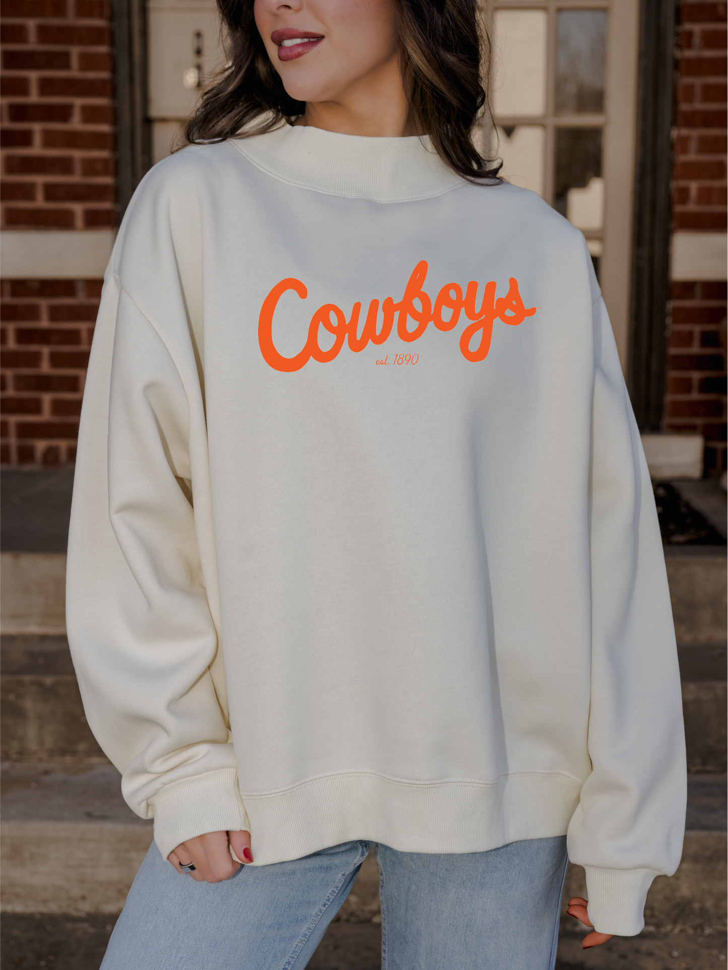 Osu Cowboys Bold Script Ivory Weekend Mock Neck Sweatshirt Unisex T-shirt, Sweatshirt, Hoodie, Long Sleeve Tee - T-Shirt, Sweatshirt, Hoodie
