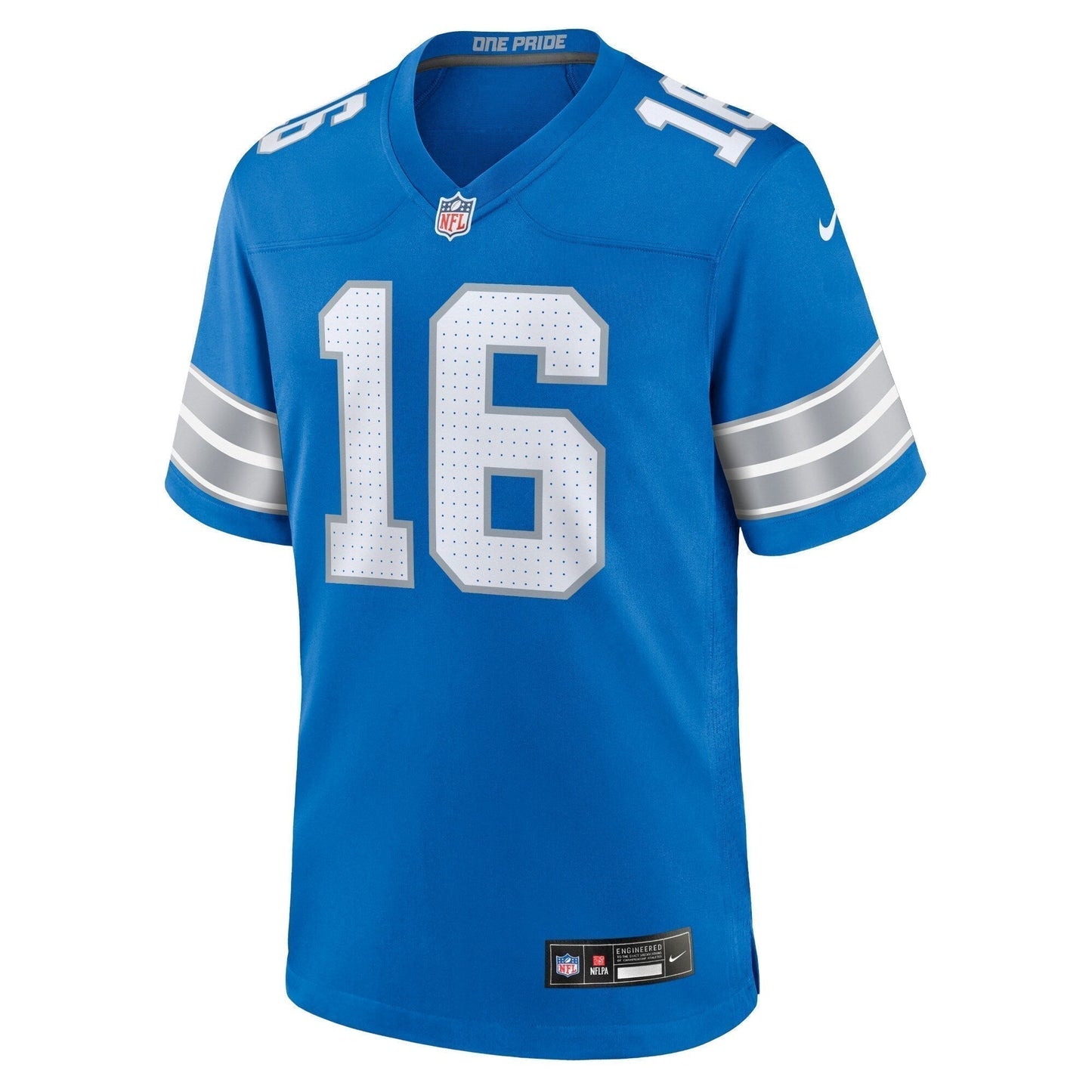 Jared Goff Detroit Lions Game Jersey - Blue football jersey product view 2