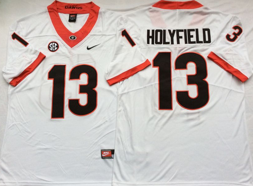 Men's Georgia Bulldogs Elijah Holyfield White Player Game Jersey sports jersey product view 1