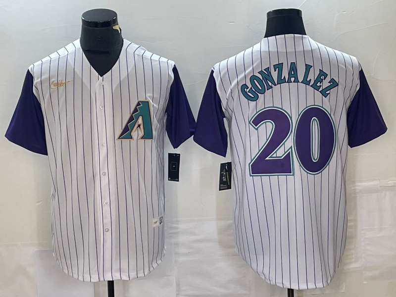 Men's Arizona Diamondbacks Luis Gonzalez Cream/Purple Alternate Cooperstown Collection Player Jersey baseball jersey product view 1