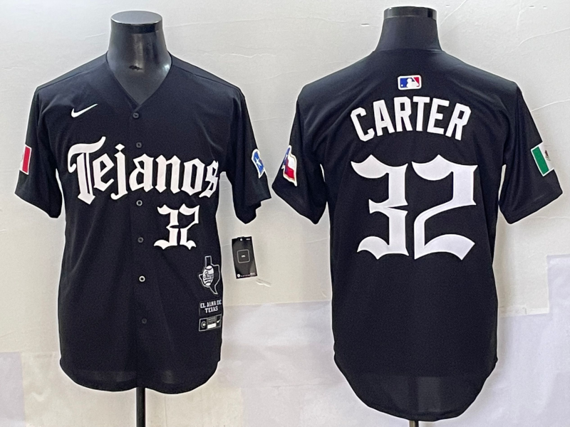 Men's Texas Rangers Evan Carter #32 Black Player Jersey baseball jersey product view 1