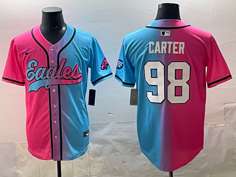 Men's Philadelphia Eagles Jalen Carter Pink/Blue Game Jersey football jersey product view 1