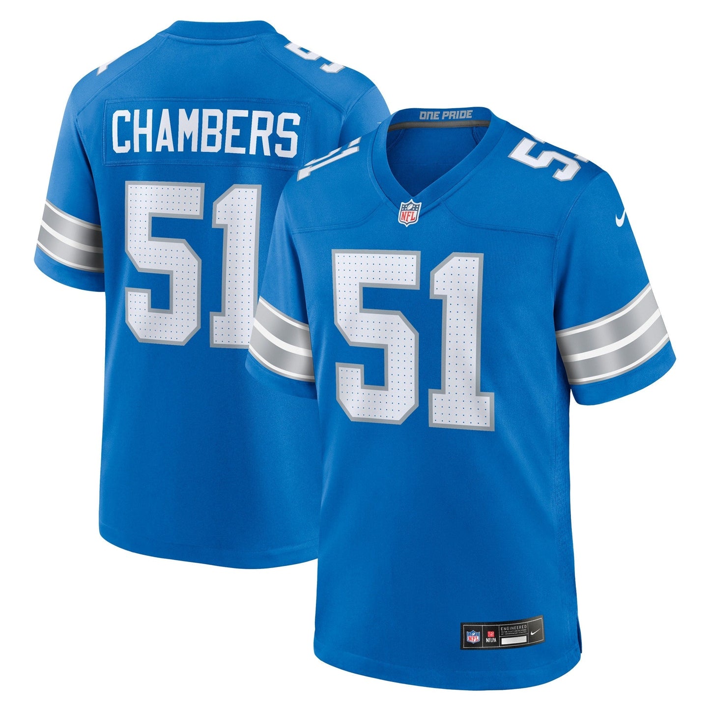 Steele Chambers Detroit Lions Game Jersey - Blue football jersey product view 1