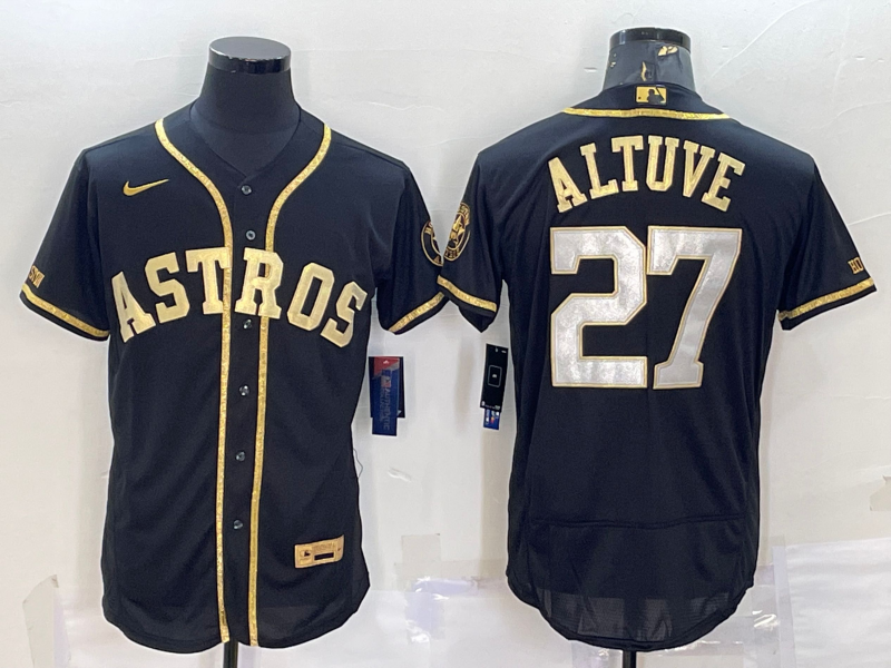 Men's Houston Astros Jose Altuve #27 Black Replica Baseball Jersey baseball jersey product view 1