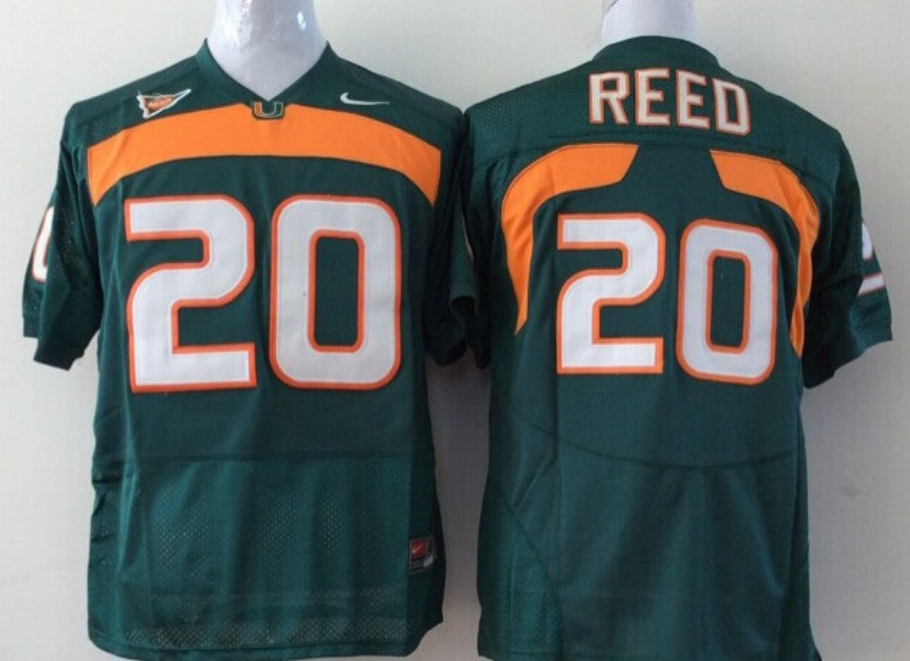 Men's Miami Hurricanes Ed Reed #20 Green Team Football Jersey football jersey product view 1
