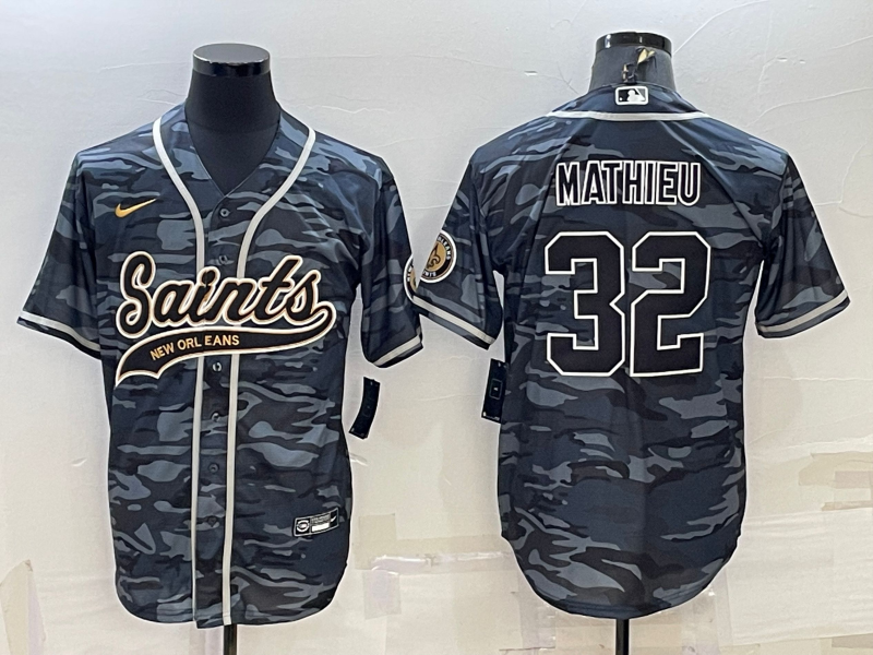 Men's New Orleans Saints Tyrann Mathieu Grey Camouflage Game Jersey Joint Edition football jersey product view 1