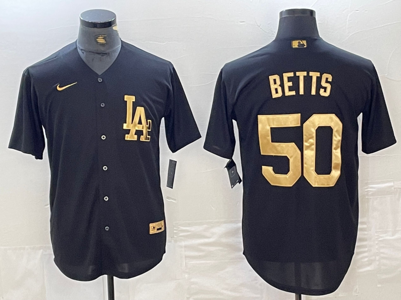 Men's Los Angeles Dodgers Mookie Betts #50 Black Limited Player Jersey baseball jersey product view 1