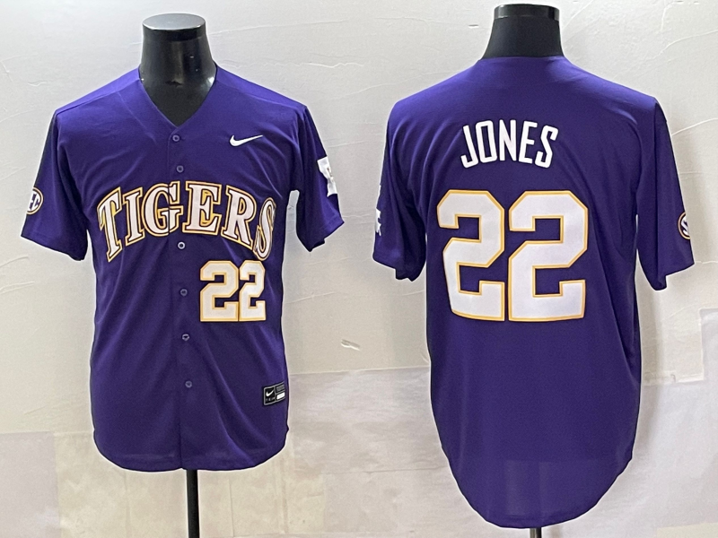 Men's LSU Tigers Jared Jones Purple Replica Player Jersey sports jersey product view 1