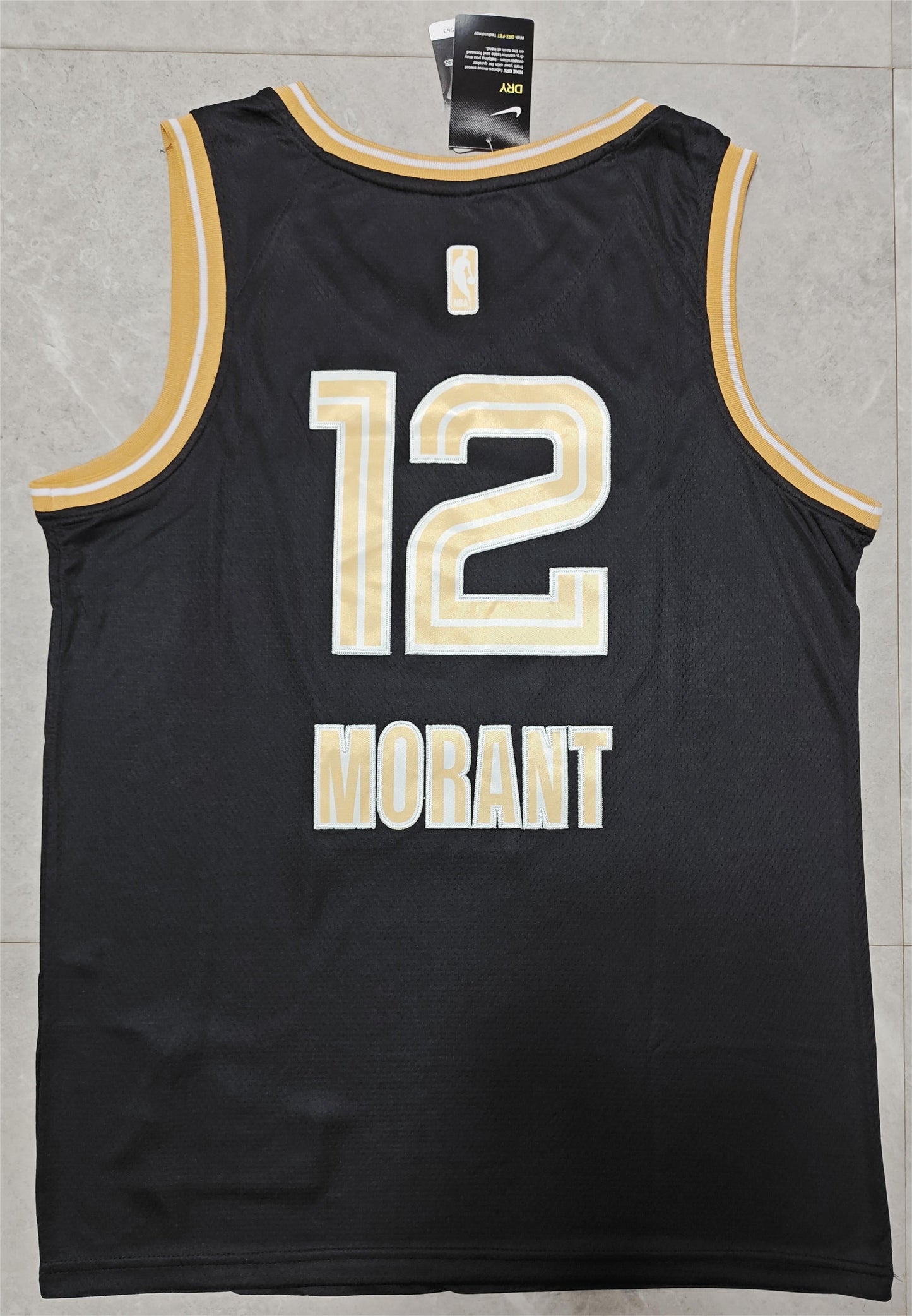 24 Grizzlies #12 Morant black and gold jersey basketball jersey product view 2