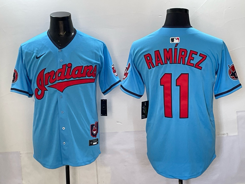 Men's Cleveland Guardians Jose Ramirez #11 Blue Replica Player Jersey baseball jersey product view 1