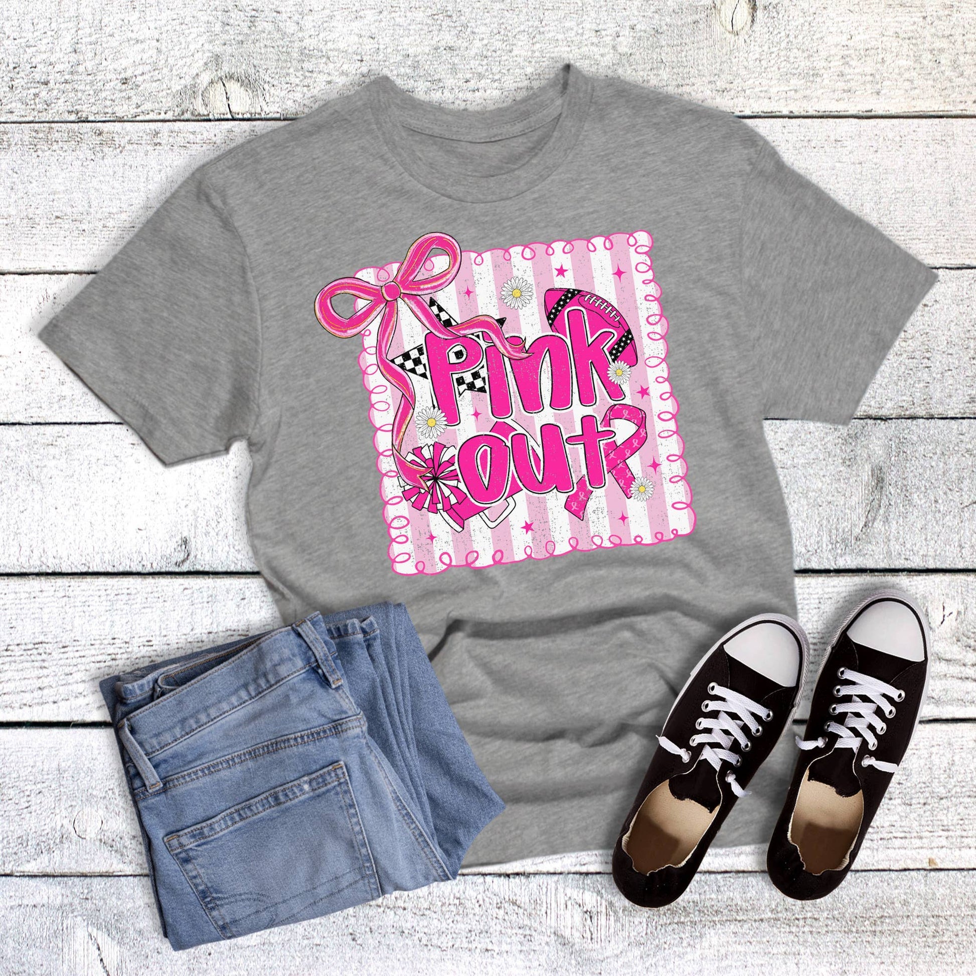 Coquette Pink Out Football Cheer Graphic Tee Unisex T-shirt, Sweatshirt, Hoodie, Long Sleeve Tee - T-Shirt, Sweatshirt, Hoodie