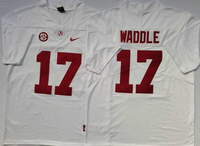 Men's Alabama Crimson Tide Jaylen Waddle White Player Game Jersey sports jersey product view 1