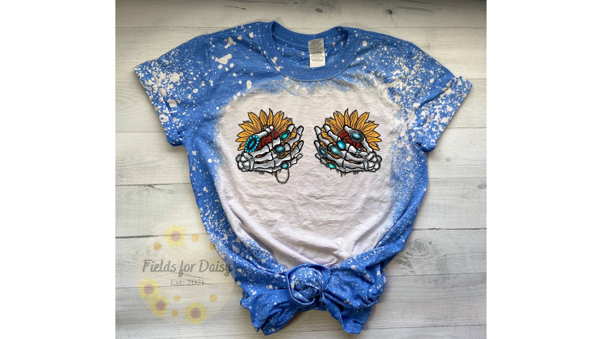 Sunflower Skeleton Hands Bleached T-Shirt - Unique & Bold Unisex T-shirt, Sweatshirt, Hoodie, Long Sleeve Tee - T-Shirt, Sweatshirt, Hoodie