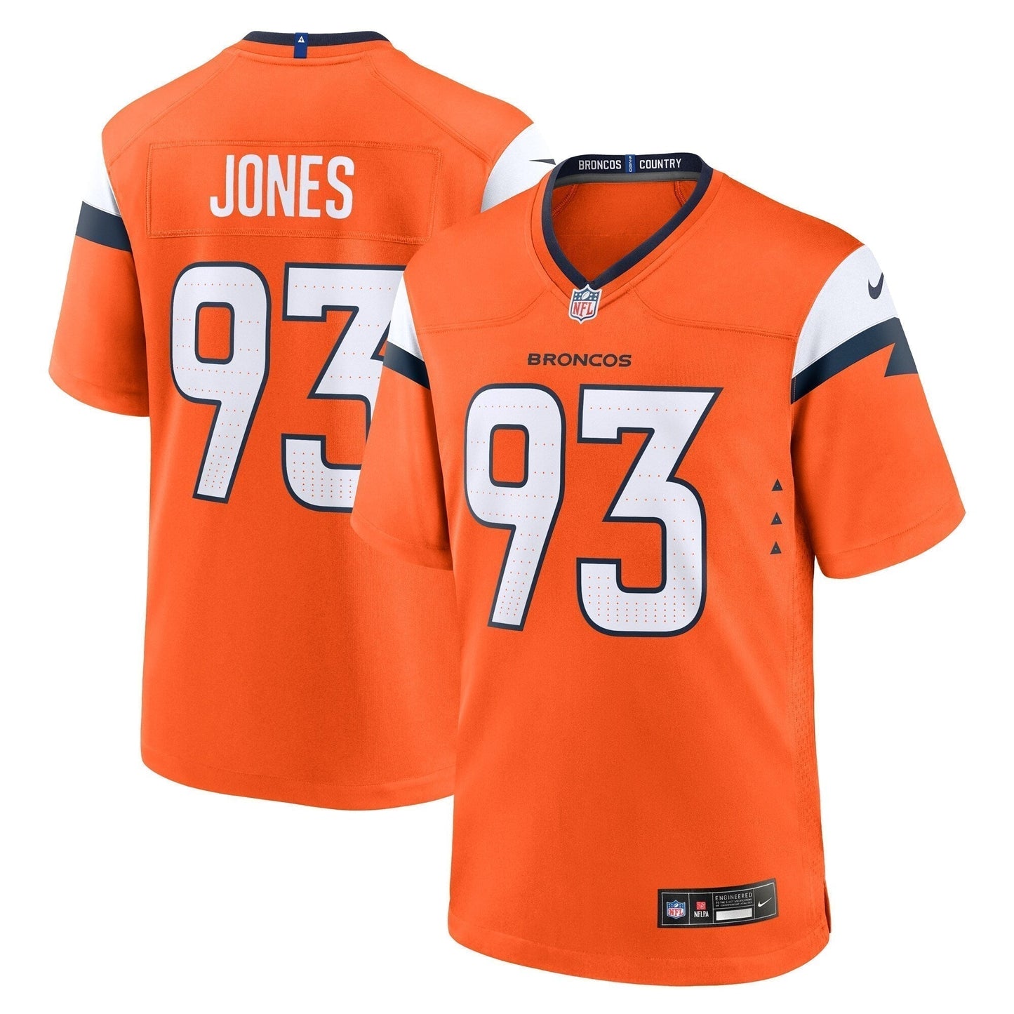 D.J. Jones Denver Broncos Team Game Jersey - Orange football jersey product view 1