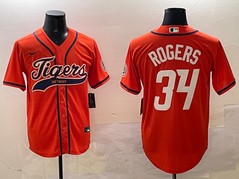 Men's Detroit Tigers Jake Rogers #34 Orange Replica Player Jersey1 baseball jersey product view 1