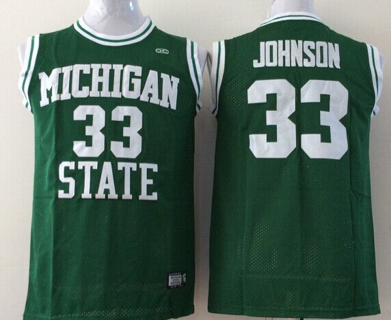 Men's Michigan State Spartans Magic Johnson Green Player Game Jersey basketball jersey product view 1