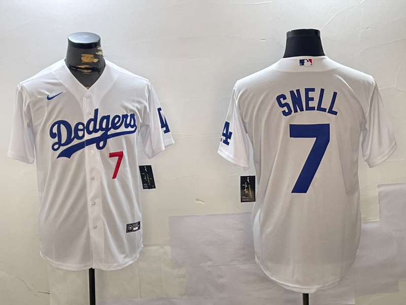 Men's Los Angeles Dodgers Blake Snell #7 White Replica Player Jersey baseball jersey product view 1